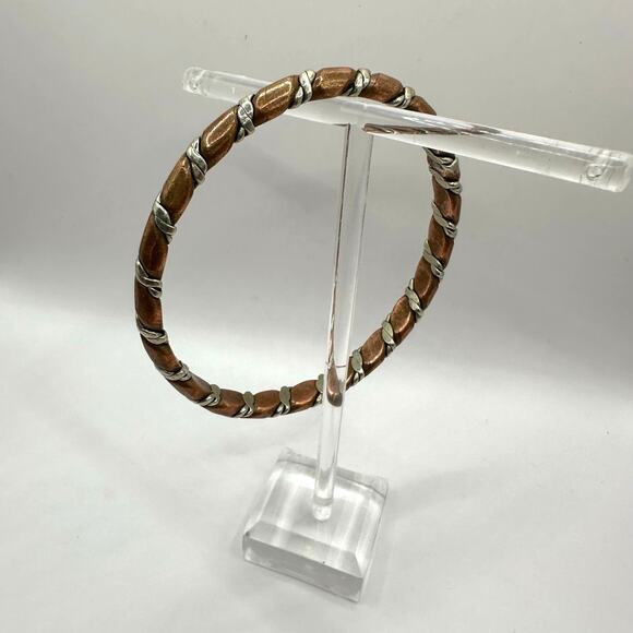 Copper Twist Bangle Bracelet Silver tone Heavy Western Southwestern Rustic Metal - Picture 7 of 10